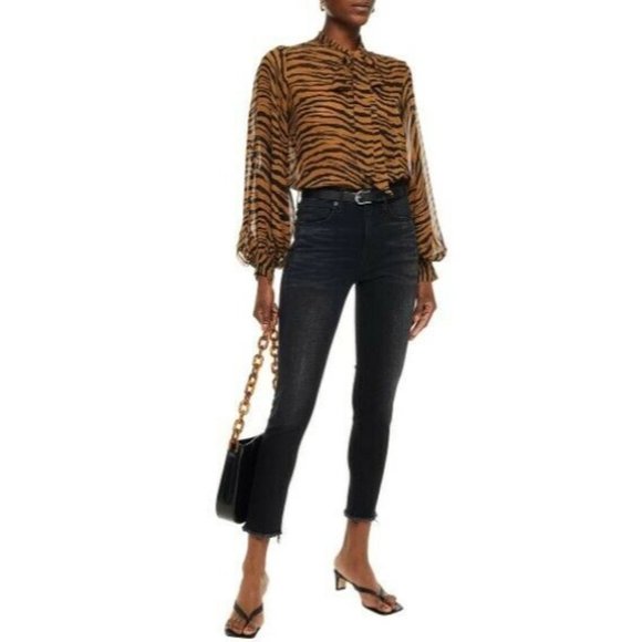 Nili Lotan Jeans Black High Waisted Skinny Frayed Hem High-Rise Stretch Size 24 - Picture 1 of 8